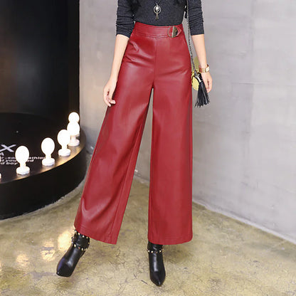 Women's Wide-Leg Leather Trousers