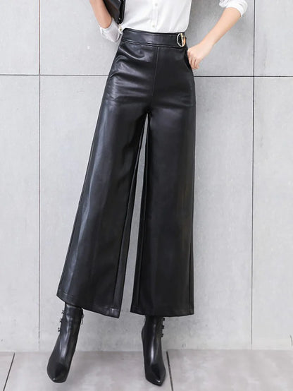 Women's Wide-Leg Leather Trousers